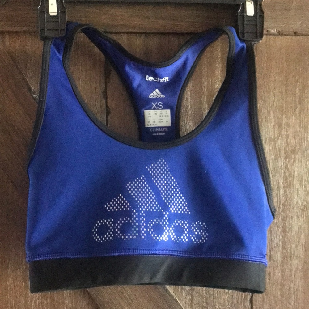 Adidas Royal Blue and Black Sports Bra with Silver Logo size XS